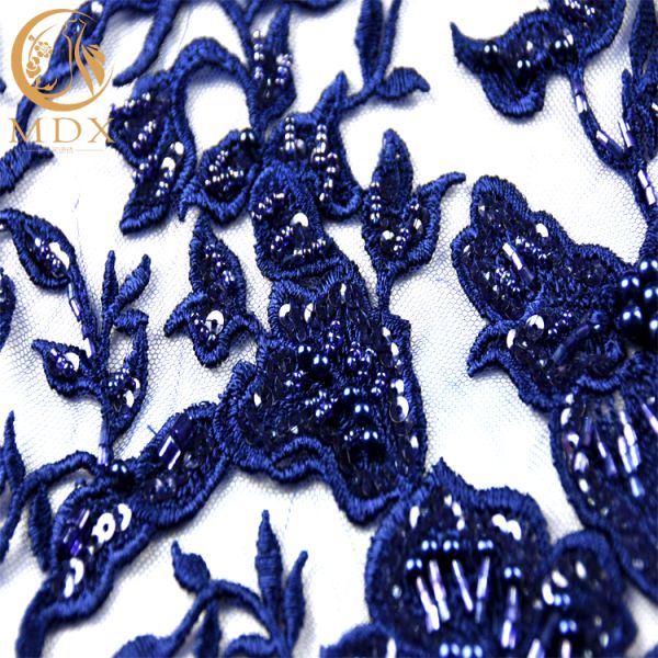 синь военно-морского флота ширины 135cm вышила Тюль для того чтобы зашнуровать ручную работу моды ткани