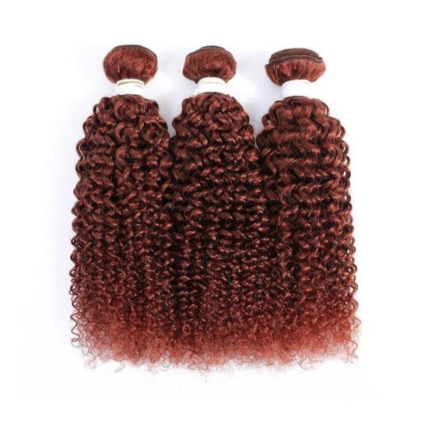 #33 Dark Auburn Kinky Curly Remy Human Hair Bundles Sew In Weave Bundles Brazilian Bundle Deals