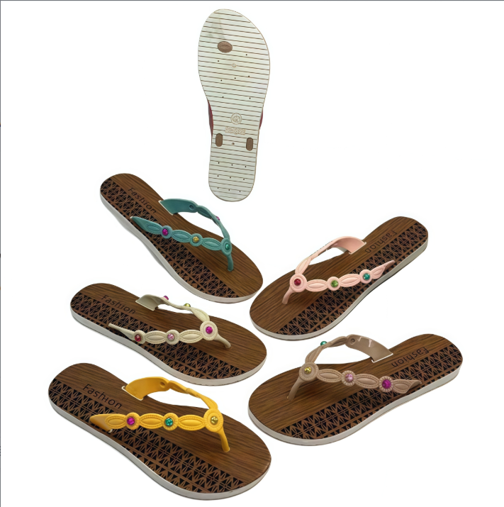 Women's Open Toe PVC Flip Flops with Rhinestone Wood Pattern Eco-Friendly Fashion Trend for Beach Daily Use Summer Spring Autumn