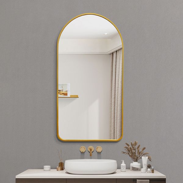 Wall Mounted Metal Frame Arch Bathroom Mirror Decorative Dressing Mirror For Bedroom