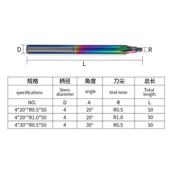 DLC Coated Taper Ball Nose Aluminum Carving Bit End Mill Coated Cutter Alumminum Engraving Bits Tin Solid Ying Alloy CNC ODM