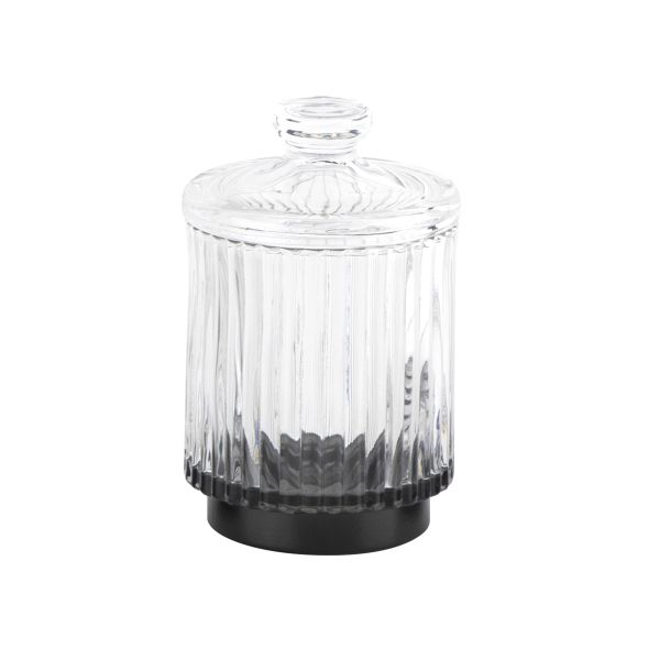 Vertical Stripes Glass Modern Bath Accessories Set Clear Cotton Ball Jar BSCI