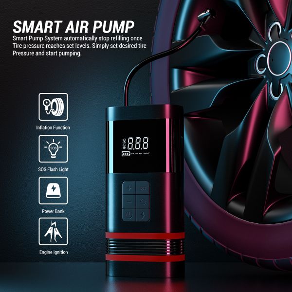 Powerful 150PSI 7500mAH Wireless Car Tire Inflator Pump with Jump Starter and Power Bank