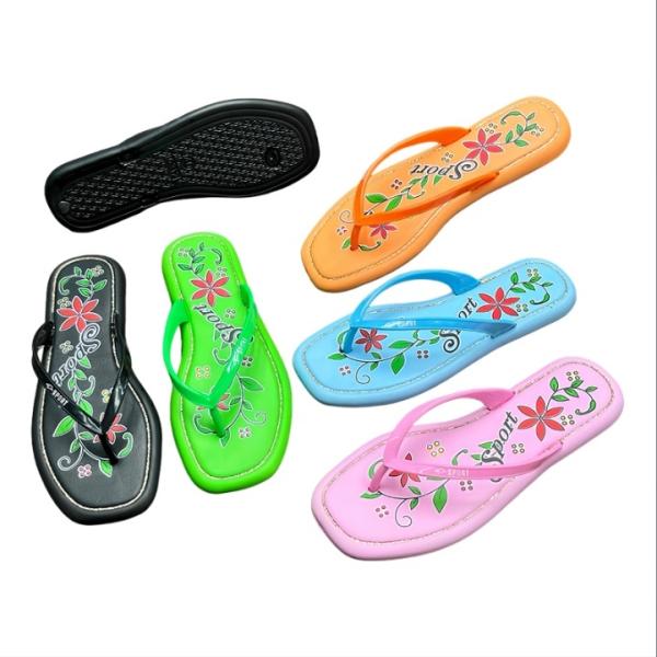 EVA Women Floral Pattern Sport Design Flip Flops Anti-slip Summer Beach Sandals