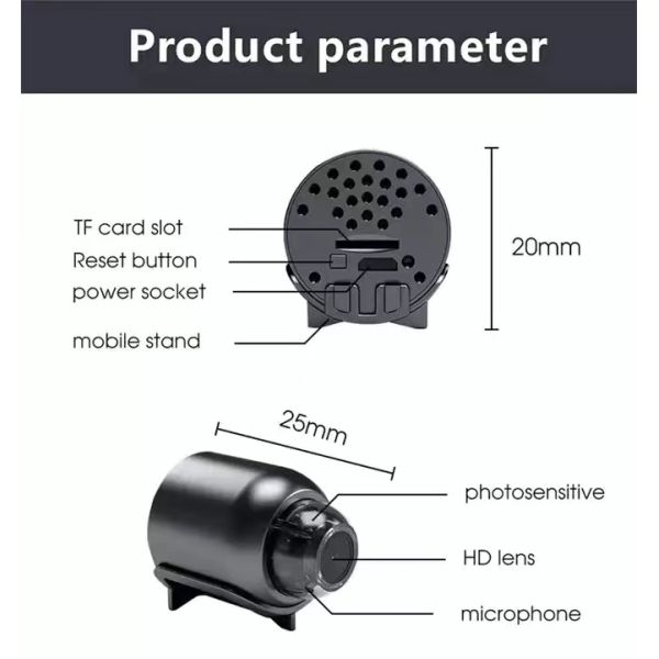 APP Remote Monitoring Mini Camera WiFi With 140° Wideangle 1920*1080p Resolution