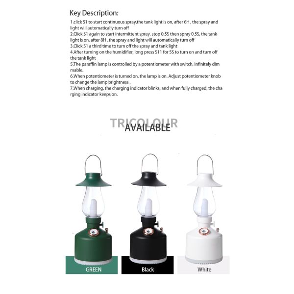 Home Camping Use Mini USB Warm Mist Humidifier 280ml With Dimmable LED Light