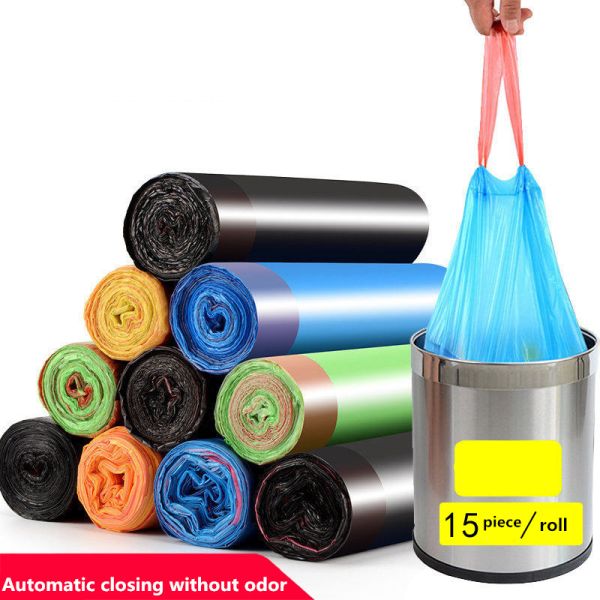 Thickened Black Drawstring Garbage Bag for Kitchen Trash in HDPE/LDPE/LLDPE Material