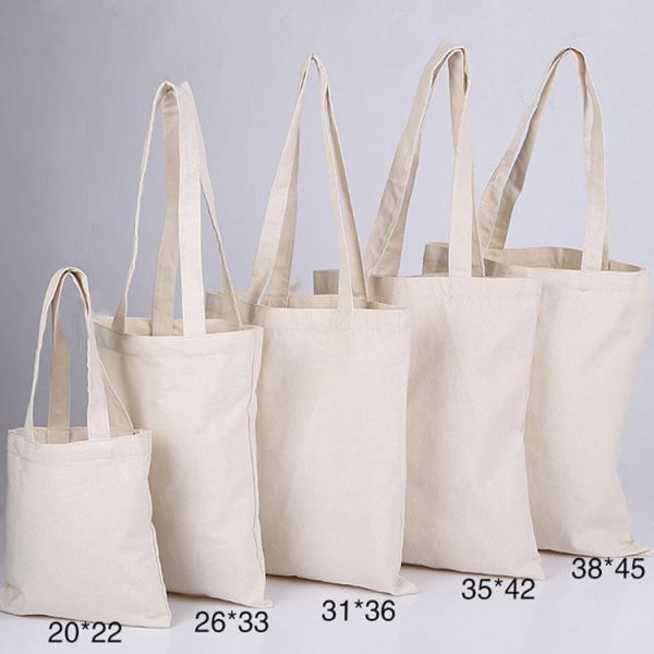 Plain White Blank Cotton Canvas Tote Bag With Custom Print Logo For Business Shopping