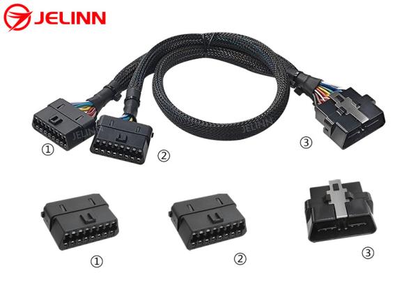 Universal OBD 2 J1962 OBDII Obd2 T-harness Splitter Spliter Y Cable With Multi Mounting Brackets for All Car Makes