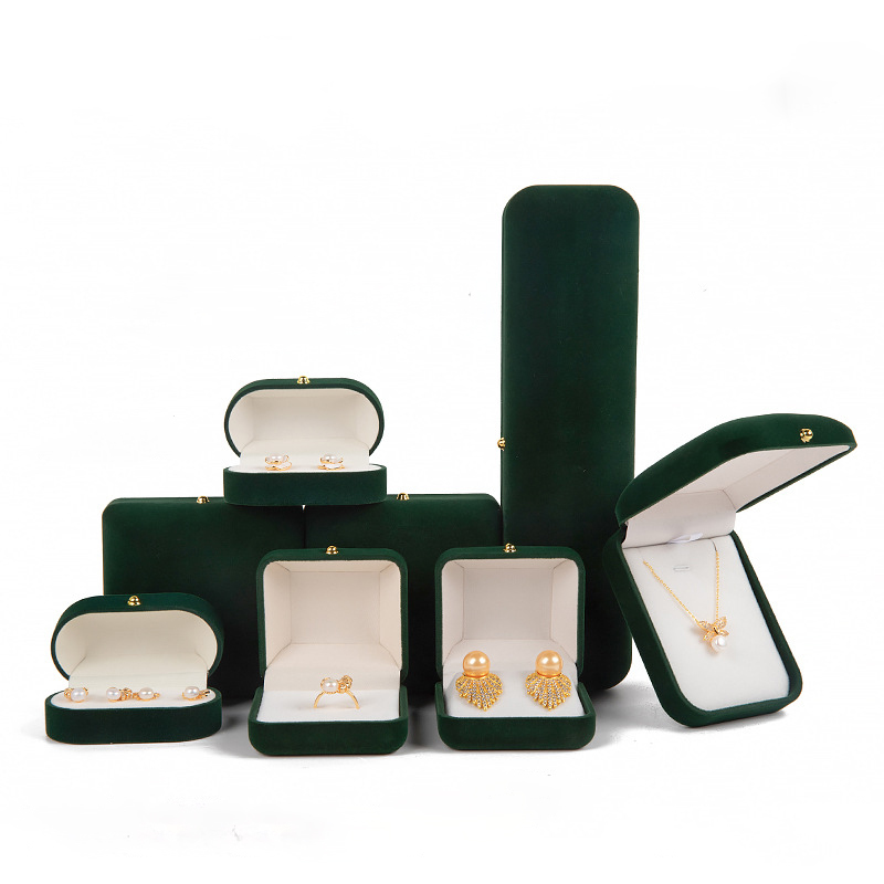Luxury Dark Green Velvet Jewelry Box For Rings Earrings Bracelets Vintage Style