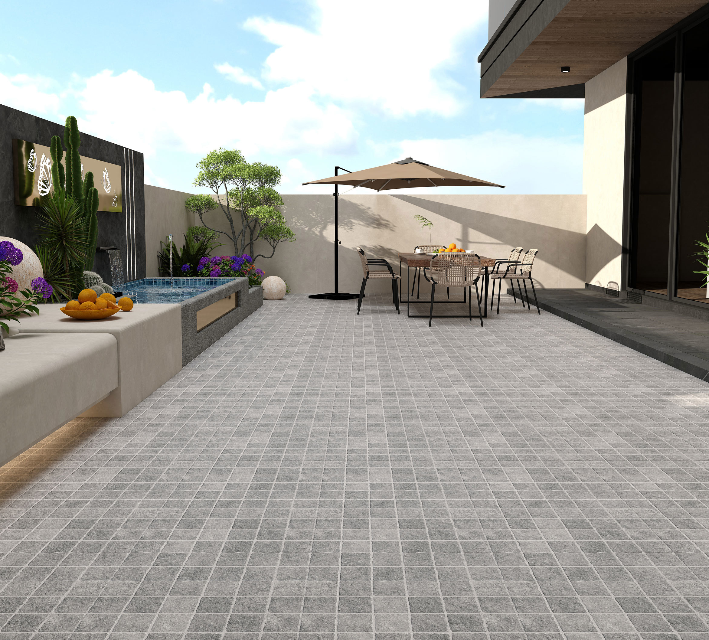Light Gray Waterproof Retro Matt Ceramic Paving Tiles 600x600mm Ourside Floor