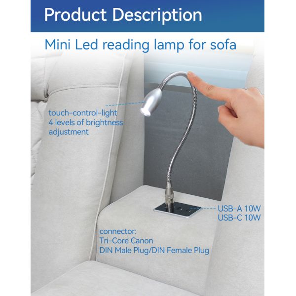 Furniture Armchair Sofa Reading Lamp Light 10W USB Dimmable