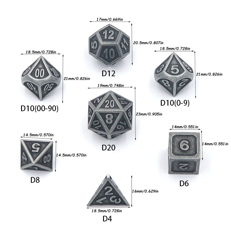 Customizable Logo Zinc Alloy Metal Dice Set 14mm-20mm Polyhedral DND Dice for RPG Games