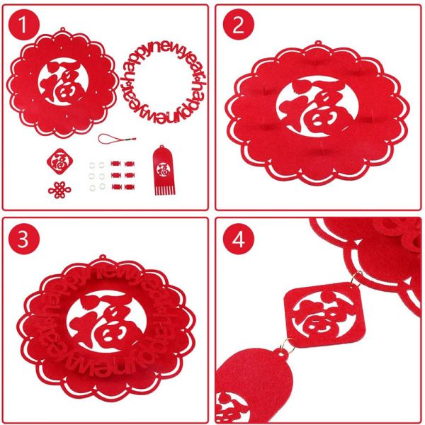 25*59cm Felt Holiday Decorations Bright Red Lantern