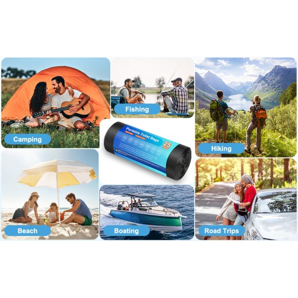 Customized Biodegradable Camping Toilet Bags Thickened Porta Potty Bags Black