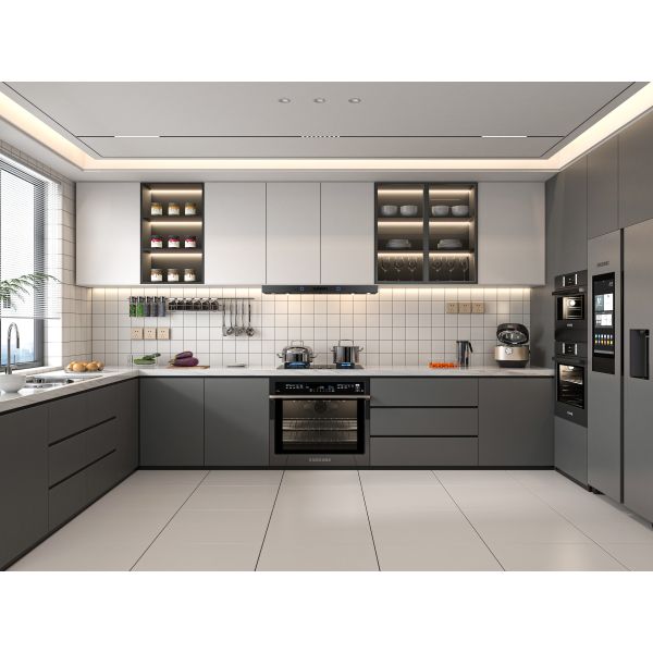 Modular Wooden Kitchen Cabinets with Ample Storage for Apartment and Villa Homes