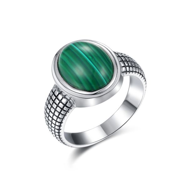 925 Sterling Silver Malachite Ring Round Shaped Malachite Wedding Rings For Womens
