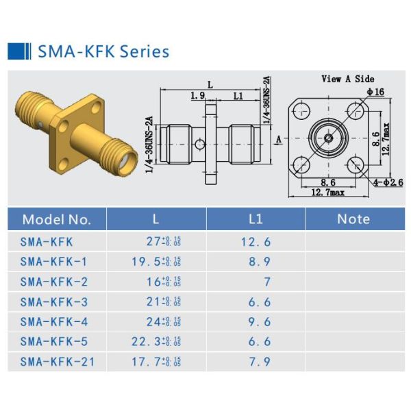 4 отверстия Фланцевая установка SMA Женщина к Женщине RF адаптер / RF антенный адаптер позолоченный
