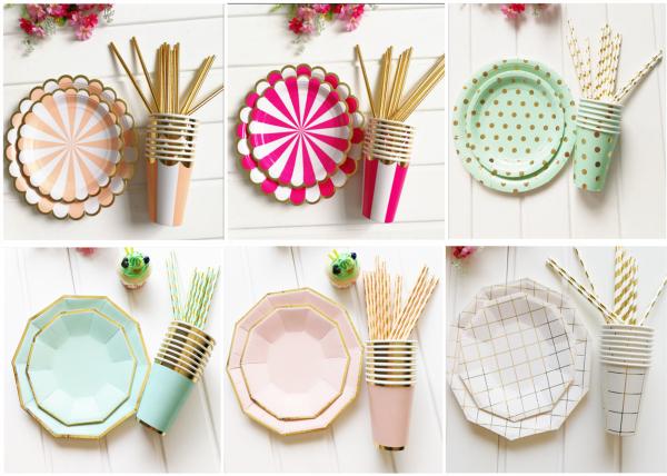Paper Cups And Plates Set Festival Party Decorations With Hot Stamping Foil Color