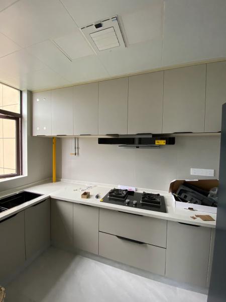Kitchen Cabinet With 304 Ss Metal Countertops And Double Sinks For Hotel
