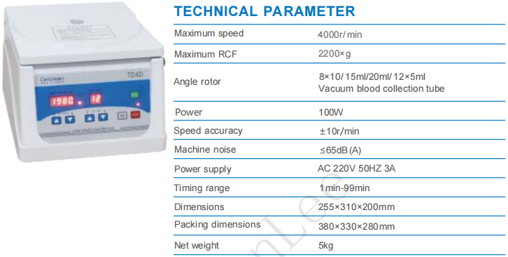 TD4D Medical Centrifuge Machine 4000 RPM - for Blood/Urine/DNA Testing, Hospital ,Research Lab Equipment,r Serum, Plasma, Urine