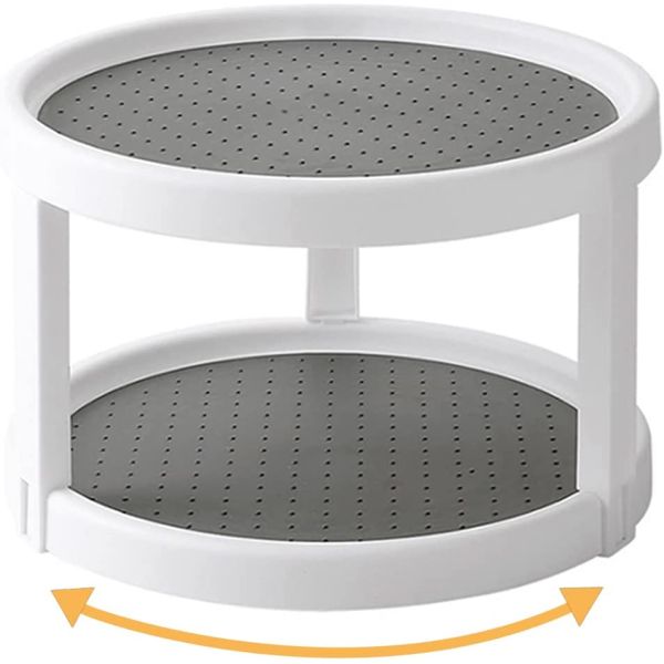 2 Layers Kitchen Spices Rotating Storage Rack for Easy Access to Spices and Toiletries
