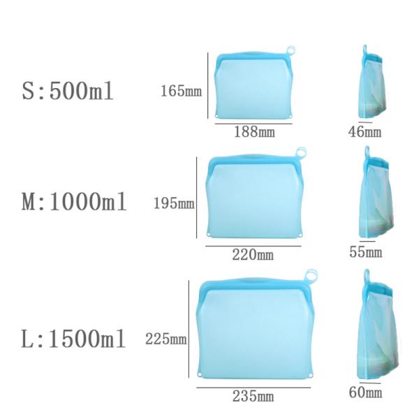 Microwavable Reusable Silicone Food Storage Bag 500ml 1000ml 1500ml