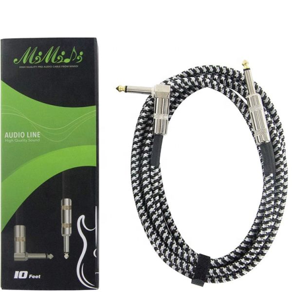 Durable Braided Right Angle to Straight 3M 10FT 1/4 inch TS Jack Music Instrument Electric Guitar Cable