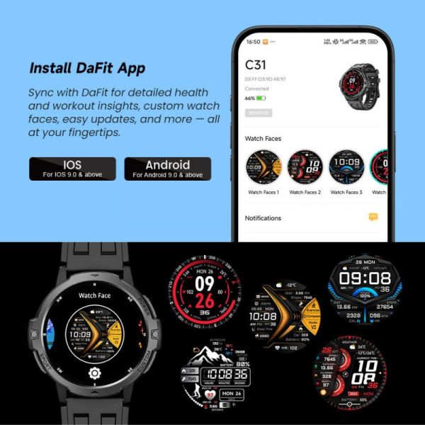 Fitness Tracking sports Watch C31 Men's Compass GPS Smartwatch