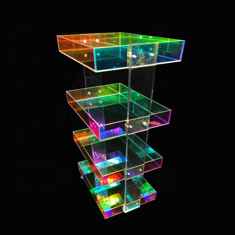 High-Quality Wholesale Colorful Multi-Layer Portable Rectangular Acrylic Storage Tray with Wheels for Nightstand Living Room