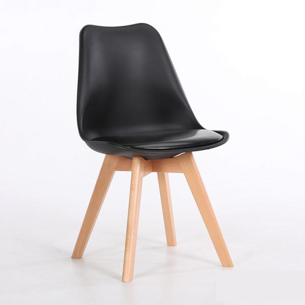 Natural Solid Wood Legs PP Plastic Dining Room Chairs With Cushioned Pad