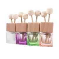 Botella de perfume para coche con bola de madera de ratán de 8 ml con tapa de madera