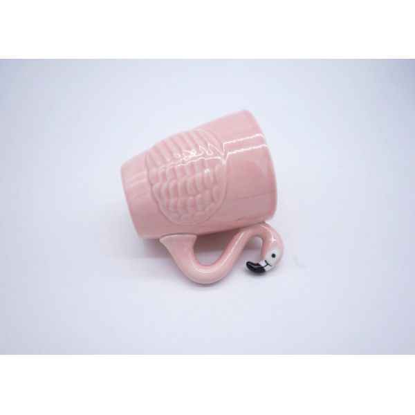 Solid Colored Pink Flamingo Coffee Mugs , 3D Ceramic Flamingo Travel Mug
