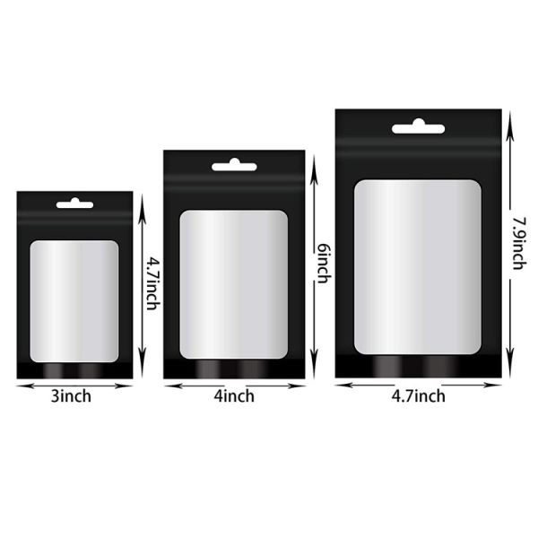 Resealable Smell Proof Candy Black Mylar k Bags With Front Window For Food Storage Coffee Beans, Jewelry Packaging