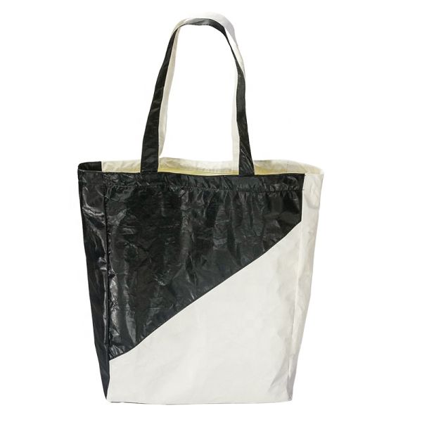 Waterproof Tyvek Shopping Bag Black / White Color Stitching Dupont Paper Material
