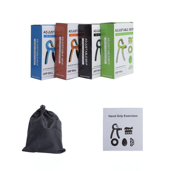 Hand Grip Strengthener Kit 5 Pack Black Adjustable Grip Trainer Finger Exerciser Grip Ring And Stress Ball For Hand Wrist And Forearm Training
