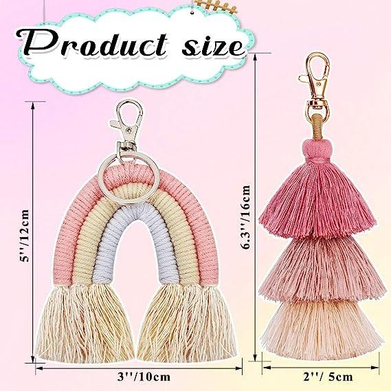 Rainbow Keychain Macrame Weaving Rainbow Tassel Keychains Car Keyring Holder Jewelry for Bag Wallet Purse Women