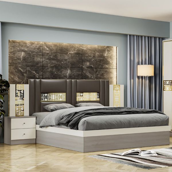 Contemporary Simple Wooden Frame King Size Bed Master Room Complete Double Home Luxury Modern Bedroom Furniture Set
