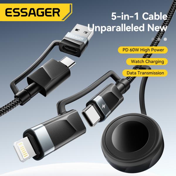 ESSAGER ES-X71 5 in 1 QC PD USB A/C to USB C/L Smart Watch Charging Data Cable