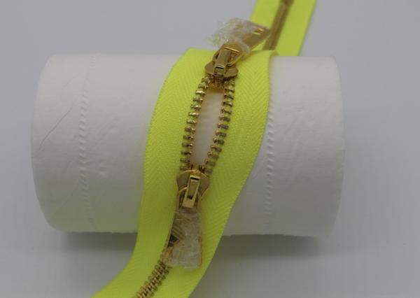 Close End Metal Double Head Zipper For Handbag , Luggage High End Zippers Bright Yellow Tape