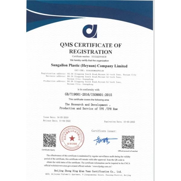 sungallon plastic (heyuan) company limited Сертификации