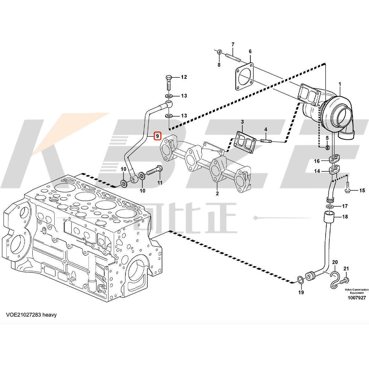 21027283 VOLVO D5E VOE21027283 TURBO OIL PIPE FOR EC200D EC210D EW140C EXCAVATOR