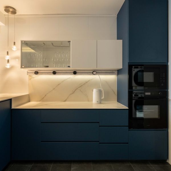 Modern Navy Blue PVC Kitchen Cabinet Small Apartment Kitchen Cabinet Storage