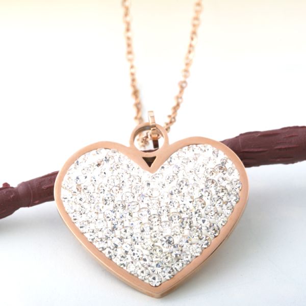Stainless SteelFashion Jewelry Long Necklace Diamond Heart Pendant