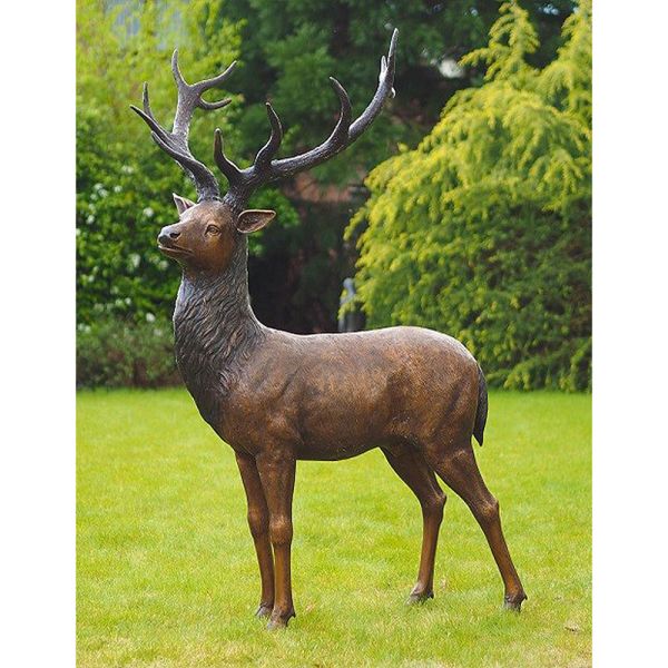 Engraving Bronze Deer Statue Metal Cast Stag Sculpture Garden Ornament Popular Supply