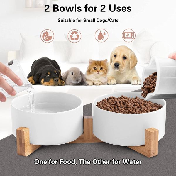 Raised Slow Feeder Dog Bowl With Non-Slip Wood Stand Medium Sized
