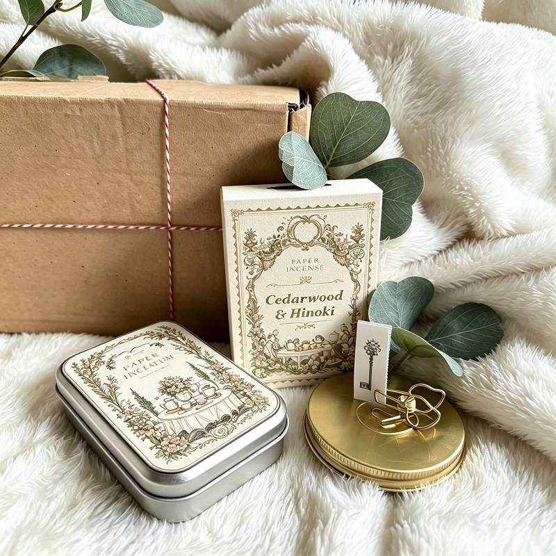 Custom Printed Burnable Incense Paper Sheets With Vintage Tin Gift Box