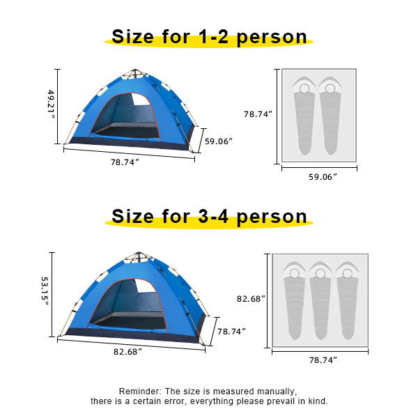 170T Polyester Camping Outdoor Tents 200 X 150 X 125cm Blue Outdoor Picnic Tent 2 Person