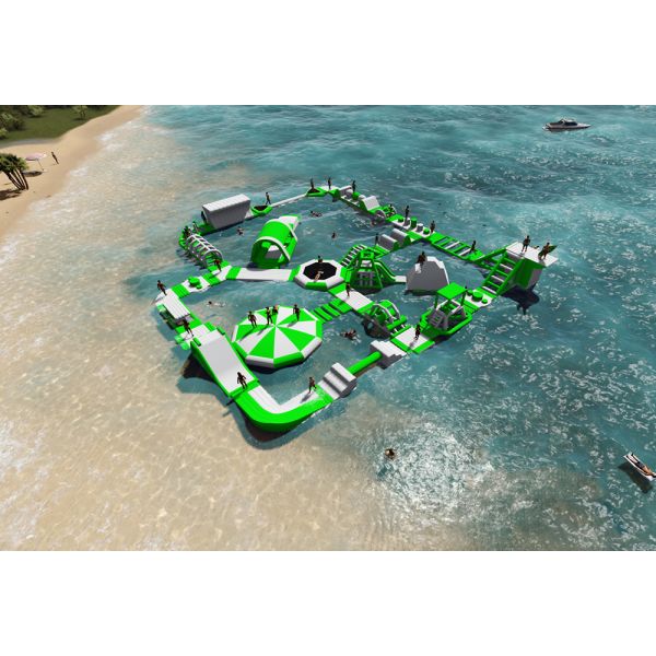 Подгонянное аквапарк зеленой раздувной полосы препятствий комбинированное