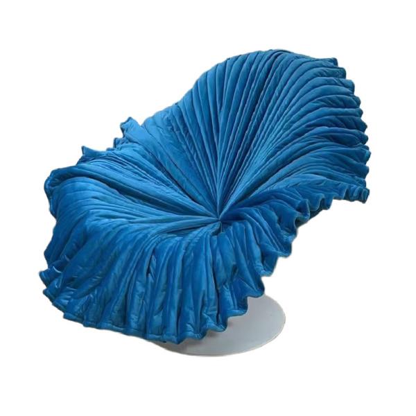 Art furniture decoration special design Rotatable yellow fabric flower shaped chair flocked cloth modern leisure chair
